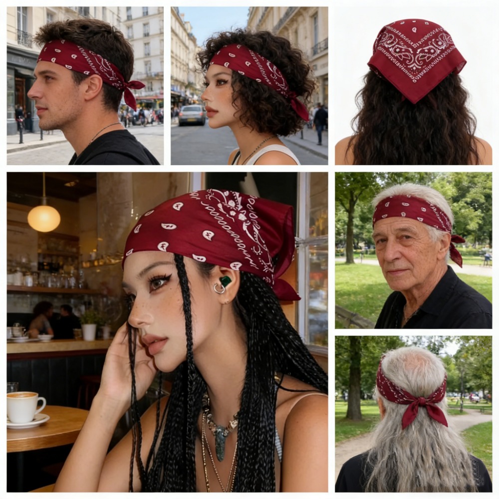 Women'S Accessories Go Outdoors - Bandana Quadrata Retrò Rosso Vino, Sciarpa